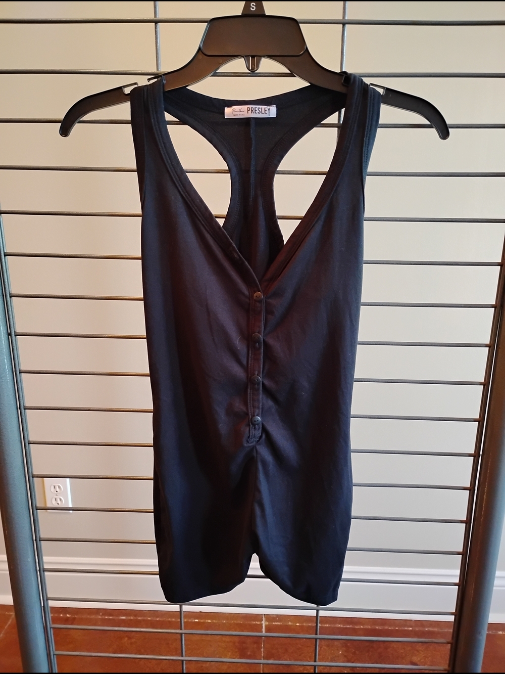 Heath‎ Ceramics Black Racerback Sleeveless Jumpsuit Romper Button Front Womens